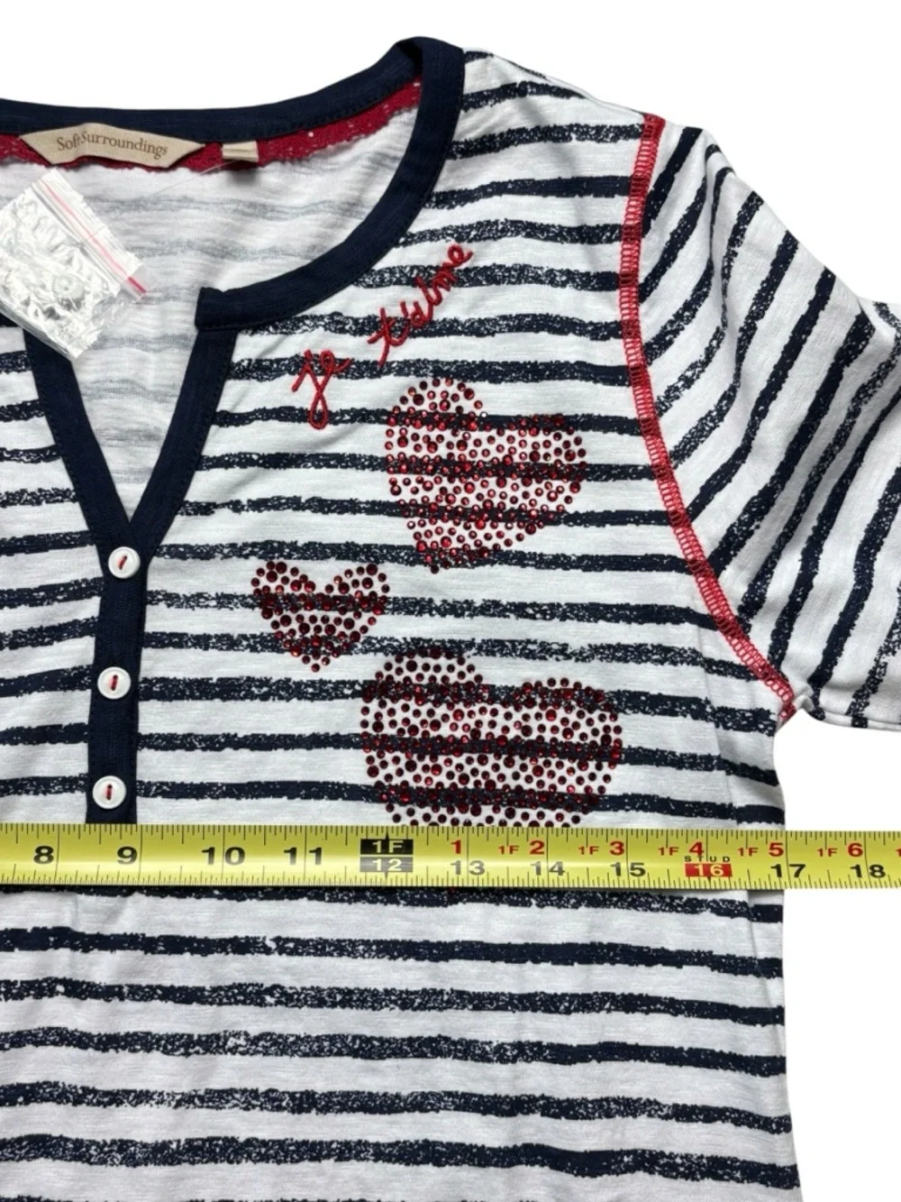 NEW Soft Surroundings Lots of Love Striped 3/4 SIv Je Taime Knit Tunic XS - Picture 7 of 10